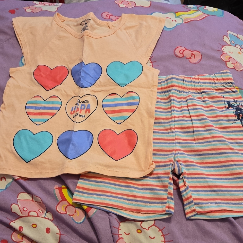 U.S. Polo Assn. Peach and Multicolor Heart Outfit